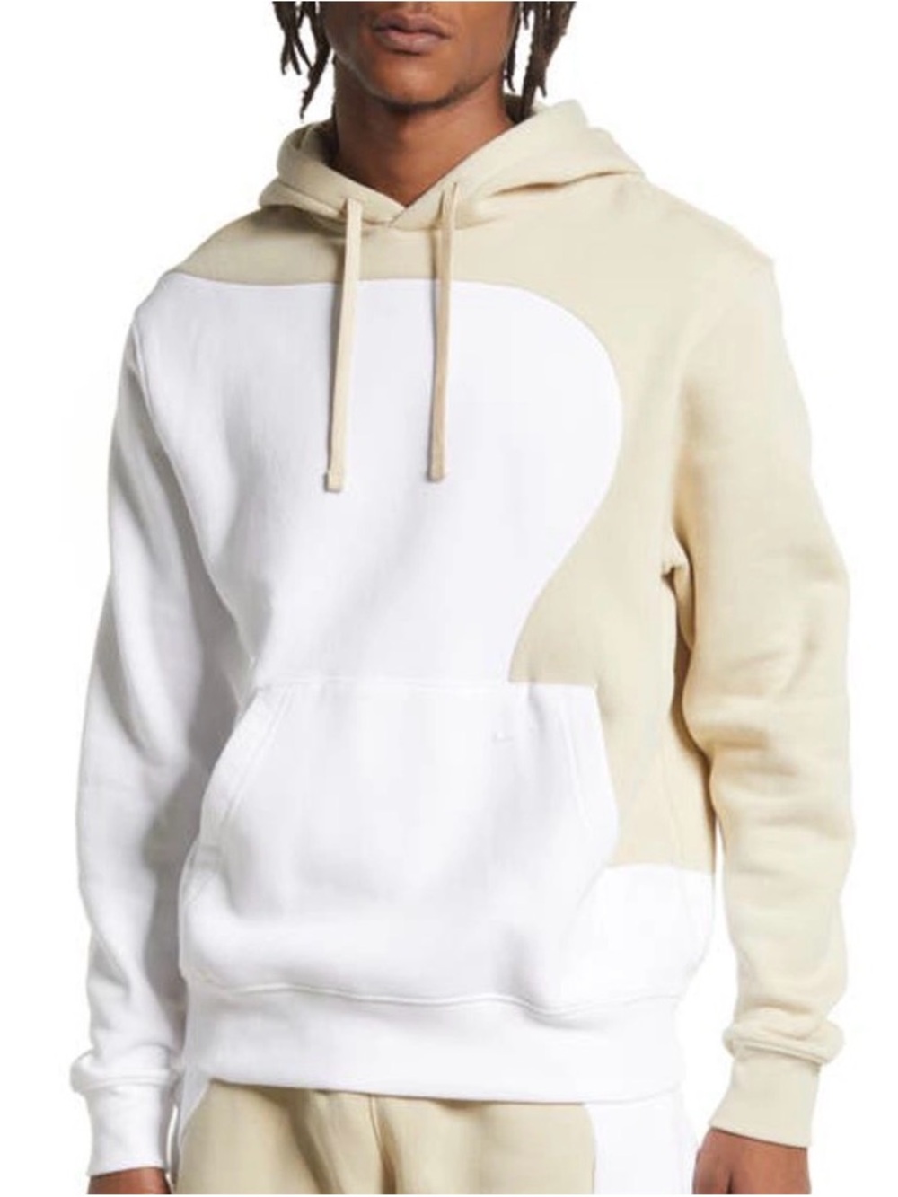 Nike Color Clash Two-Tone Tan and White Pullover Hoodie Sz L